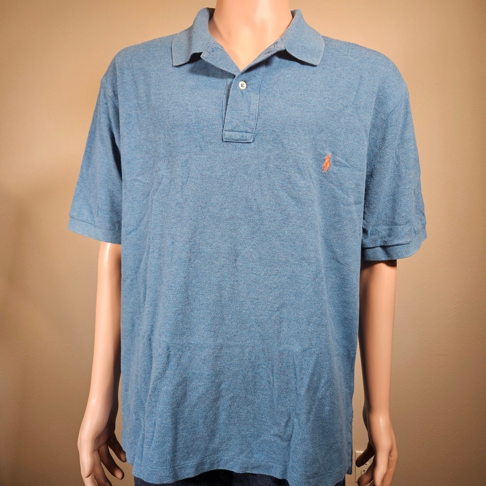 Polo Ralph Lauren Blue Heathered Cotton Mesh Polo Shirt Mens 1XB Big RN41381